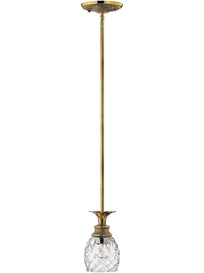 Pineapple Single Stem Pendant With Clear Optic Glass in Burnished Brass.